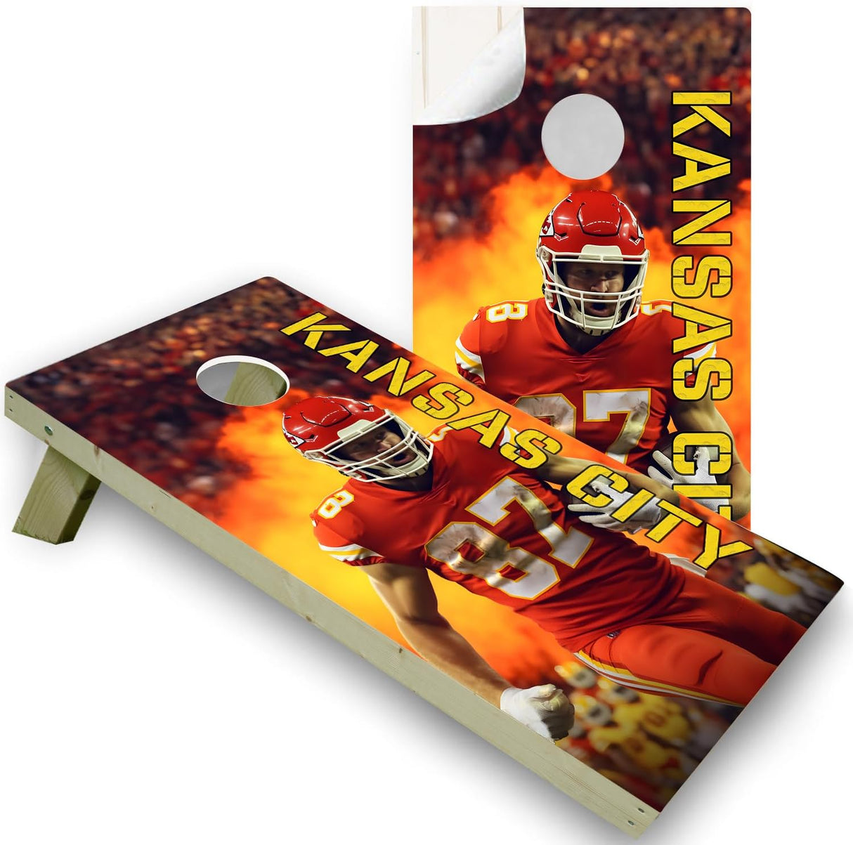 Kansas City Football Team Cornhole Decal, Cornhole Board Vinyl Wraps Only - Easy to Apply Adhesive Stickers - UV Protected & Printing, Set of Two - Cornhole Skins for Boards (48” x 24”) (Copy)