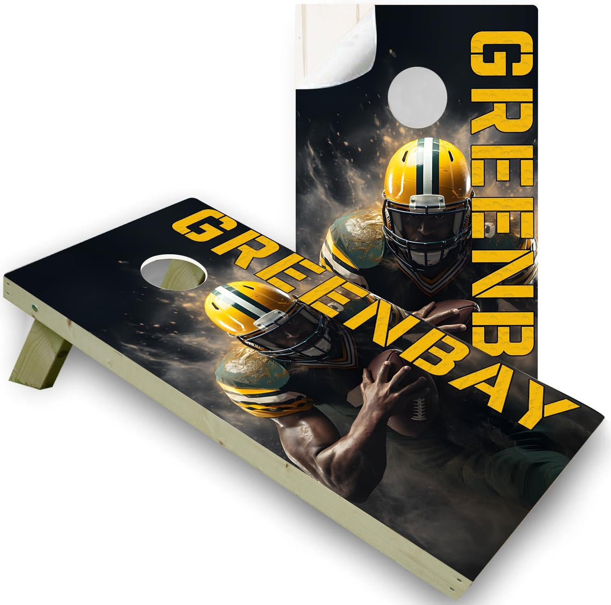 Greenbay Football Team Cornhole Decal, Cornhole Board Vinyl Wraps Only - Easy to Apply Adhesive Stickers - UV Protected & Printing, Set of Two - Cornhole Skins for Boards (48” x 24”)