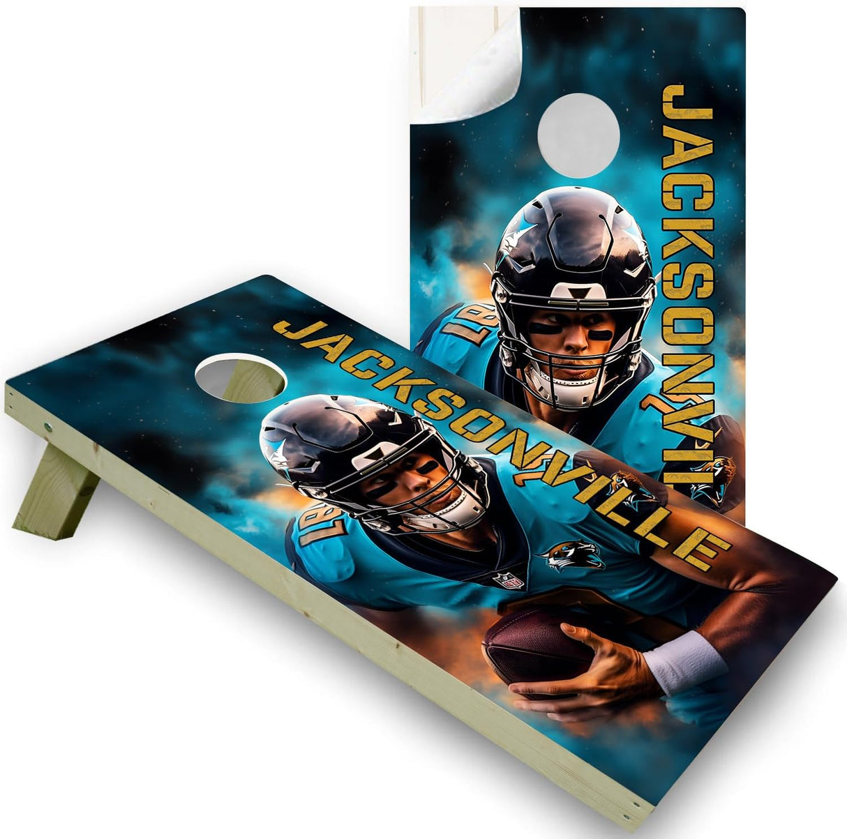 Jacksonville Football Team Cornhole Decal, Cornhole Board Vinyl Wraps Only - Easy to Apply Adhesive Stickers - UV Protected & Printing, Set of Two - Cornhole Skins for Boards (48” x 24”)