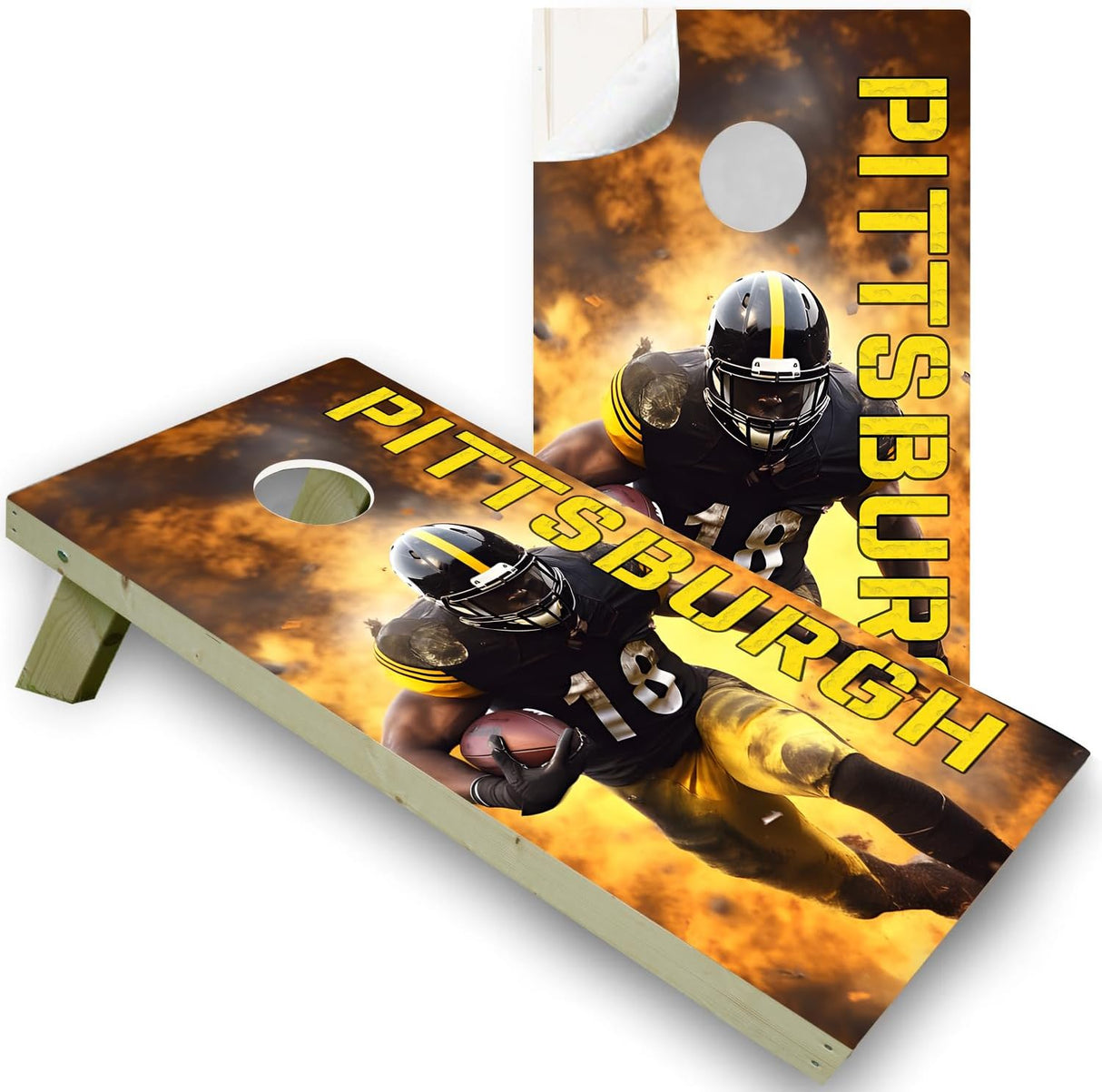 Pittsburgh Football Team Cornhole Decal, Cornhole Board Vinyl Wraps Only - Easy to Apply Adhesive Stickers - UV Protected & Printing, Set of Two - Cornhole Skins for Boards (48” x 24”)