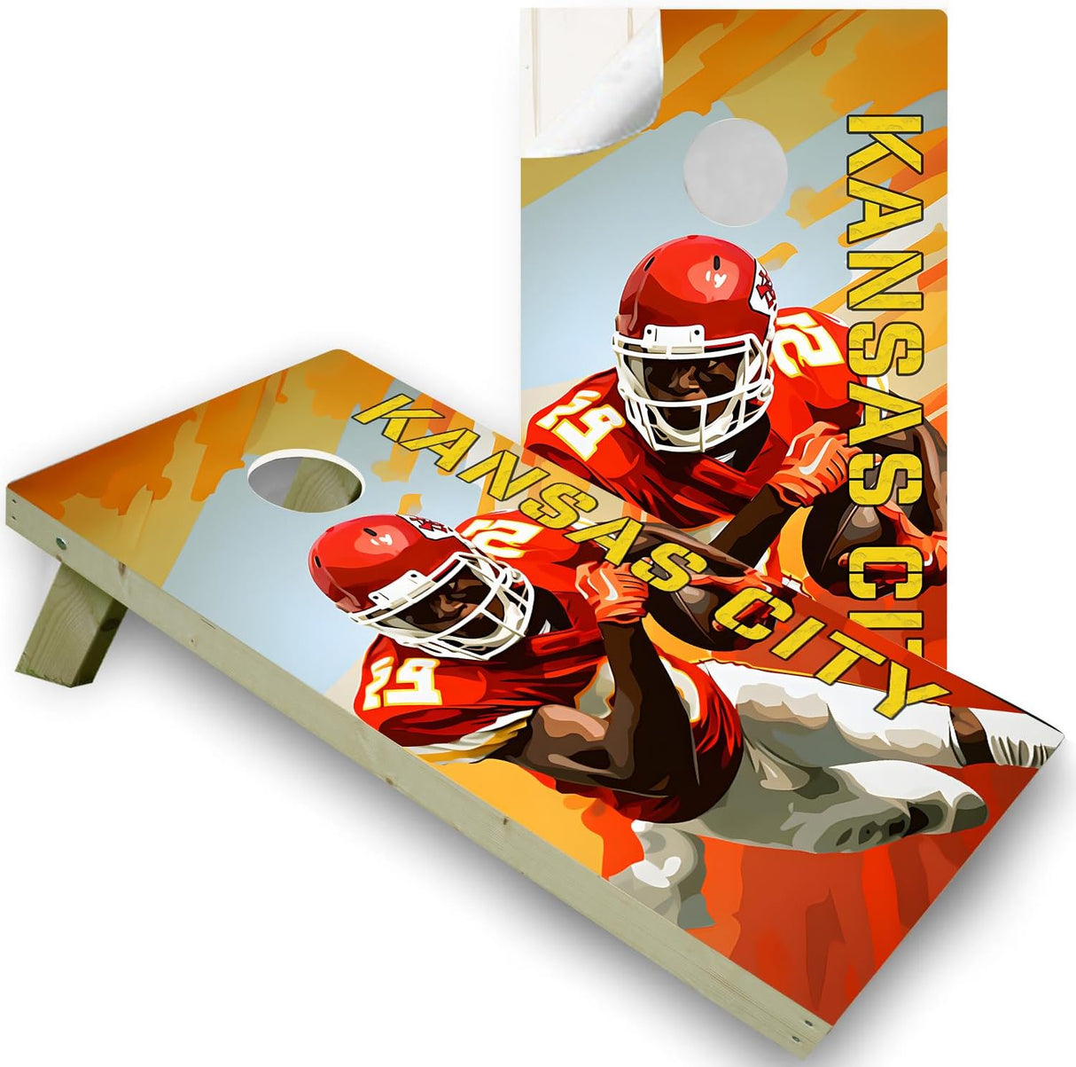 Kansas City Football Team Cornhole Decal, Cornhole Board Vinyl Wraps Only - Easy to Apply Adhesive Stickers - UV Protected & Printing, Set of Two - Cornhole Skins for Boards (48” x 24”) (Copy)
