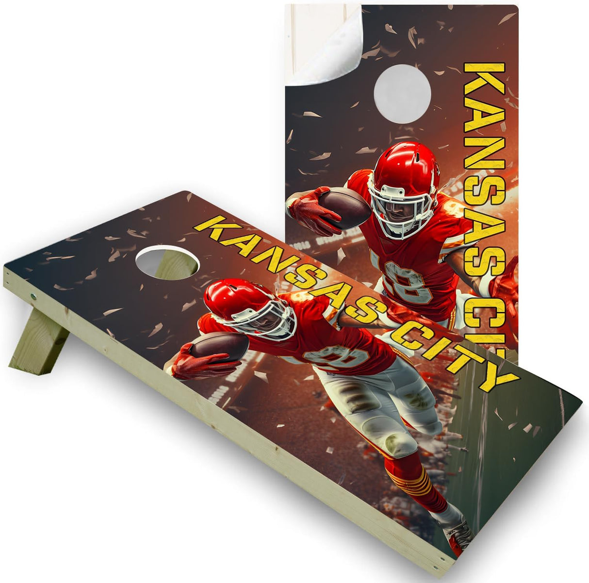Kansas City Football Team Cornhole Decal, Cornhole Board Vinyl Wraps Only - Easy to Apply Adhesive Stickers - UV Protected & Printing, Set of Two - Cornhole Skins for Boards (48” x 24”) (Copy)