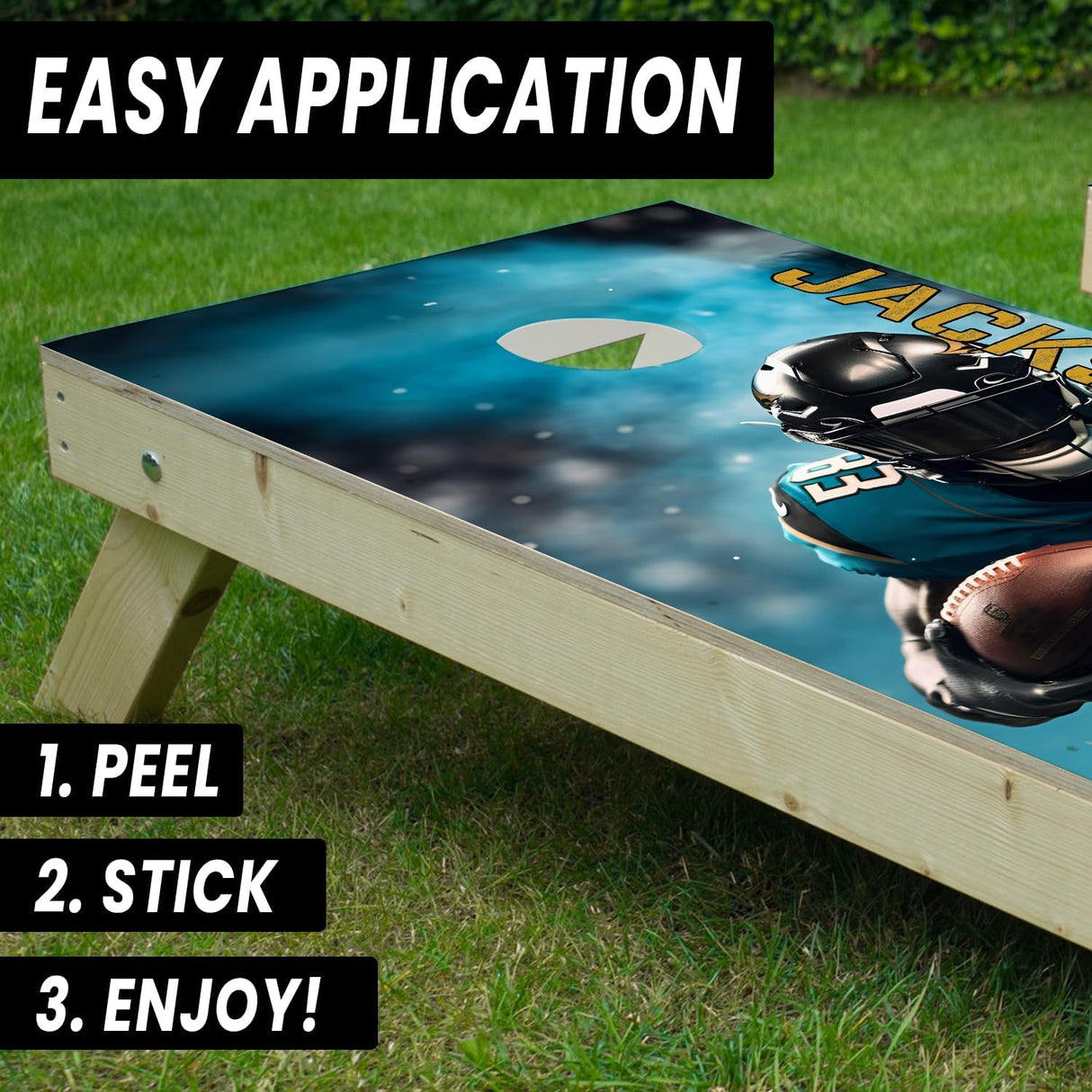 Jacksonville Football Team Cornhole Decal, Cornhole Board Vinyl Wraps Only - Easy to Apply Adhesive Stickers - UV Protected & Printing, Set of Two - Cornhole Skins for Boards (48” x 24”)