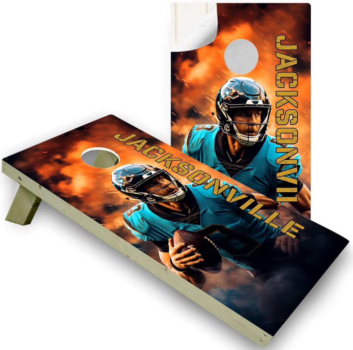 Jacksonville Football Team Cornhole Decal, Cornhole Board Vinyl Wraps Only - Easy to Apply Adhesive Stickers - UV Protected & Printing, Set of Two - Cornhole Skins for Boards (48” x 24”)