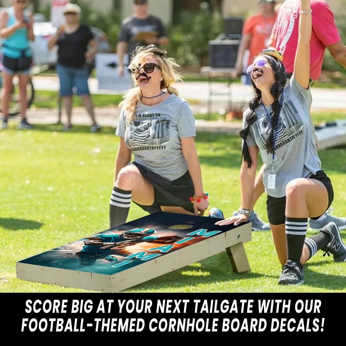 Miami Football Team Cornhole Decal, Cornhole Board Vinyl Wraps Only - Easy to Apply Adhesive Stickers - UV Protected & Printing, Set of Two - Cornhole Skins for Boards (48” x 24”)