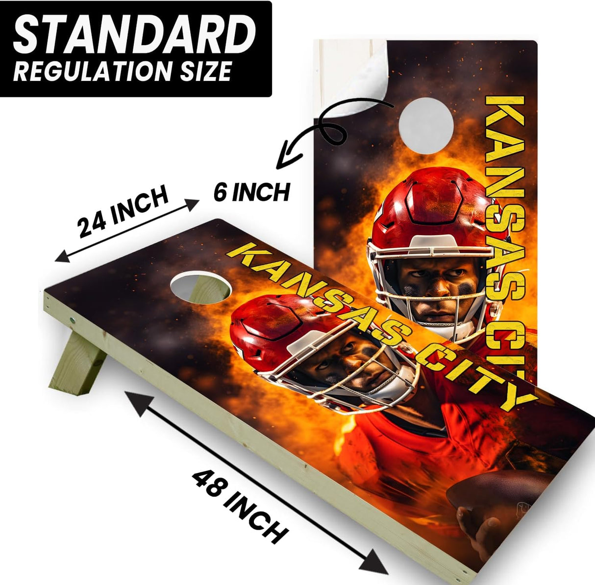 Kansas City Football Team Cornhole Decal, Cornhole Board Vinyl Wraps Only - Easy to Apply Adhesive Stickers - UV Protected & Printing, Set of Two - Cornhole Skins for Boards (48” x 24”) (Copy)