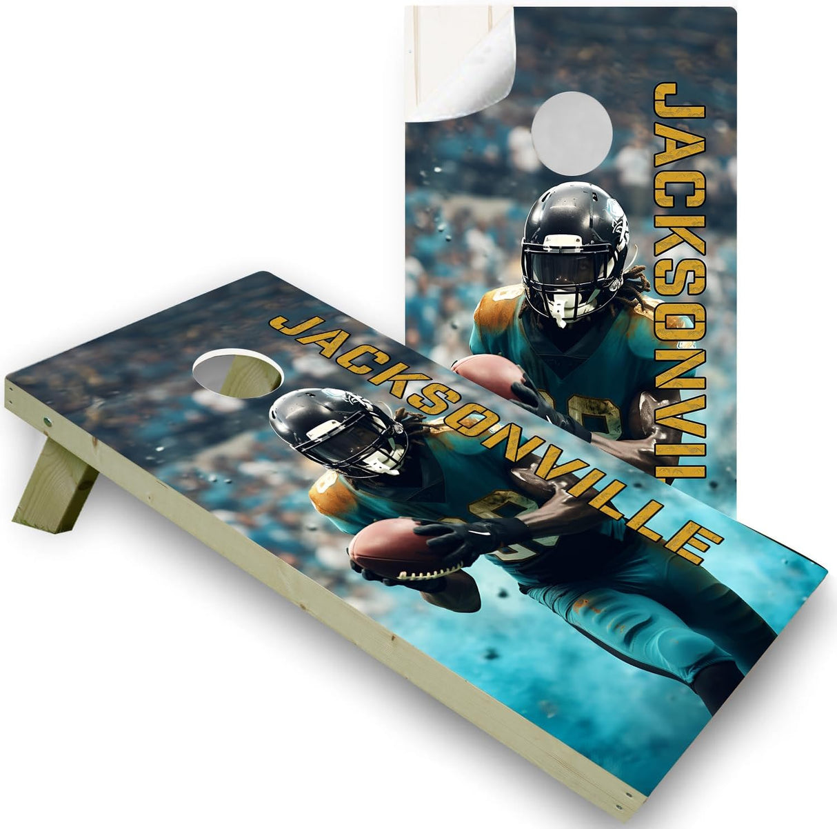 Jacksonville Football Team Cornhole Decal, Cornhole Board Vinyl Wraps Only - Easy to Apply Adhesive Stickers - UV Protected & Printing, Set of Two - Cornhole Skins for Boards (48” x 24”)
