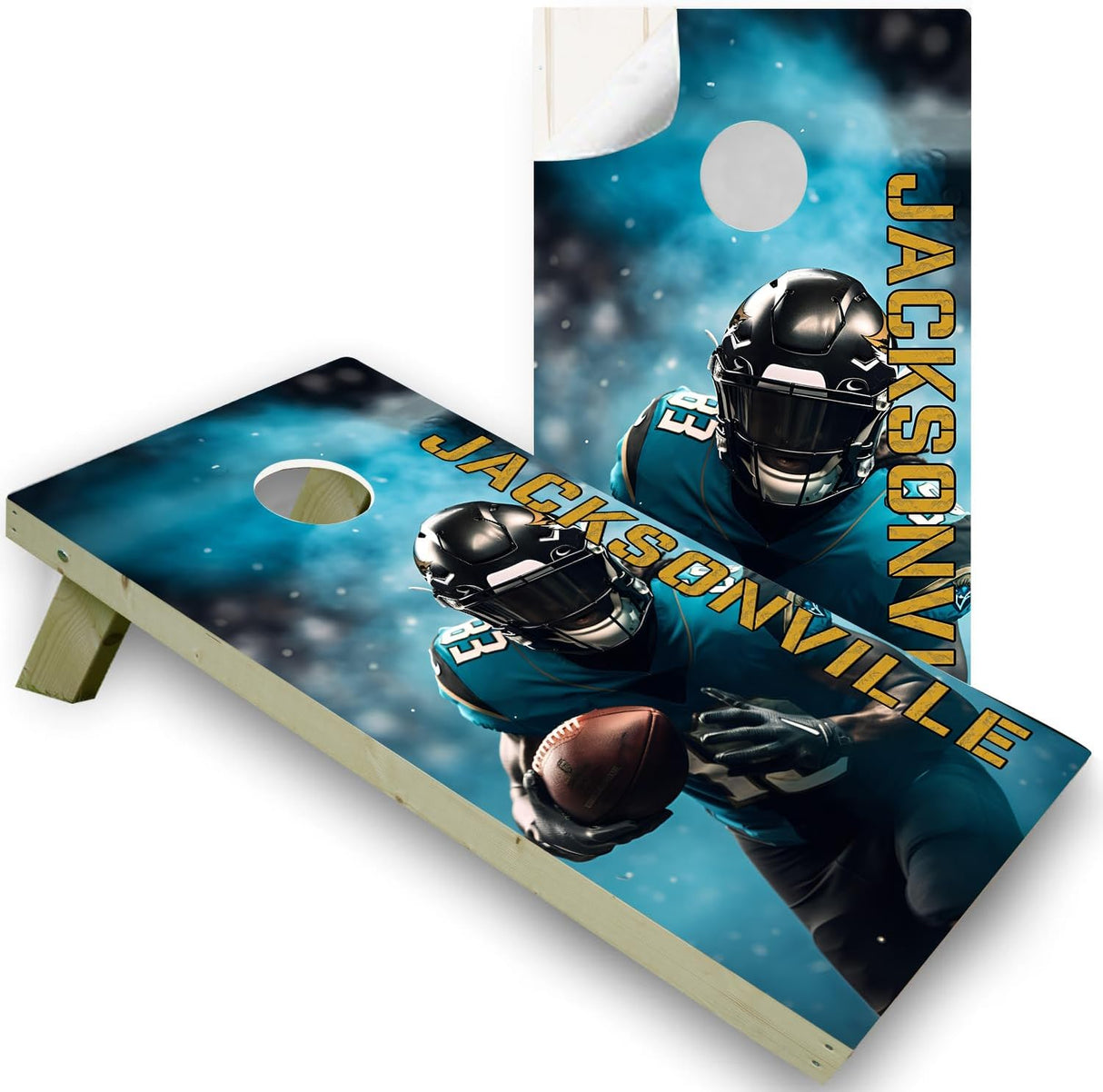Jacksonville Football Team Cornhole Decal, Cornhole Board Vinyl Wraps Only - Easy to Apply Adhesive Stickers - UV Protected & Printing, Set of Two - Cornhole Skins for Boards (48” x 24”)