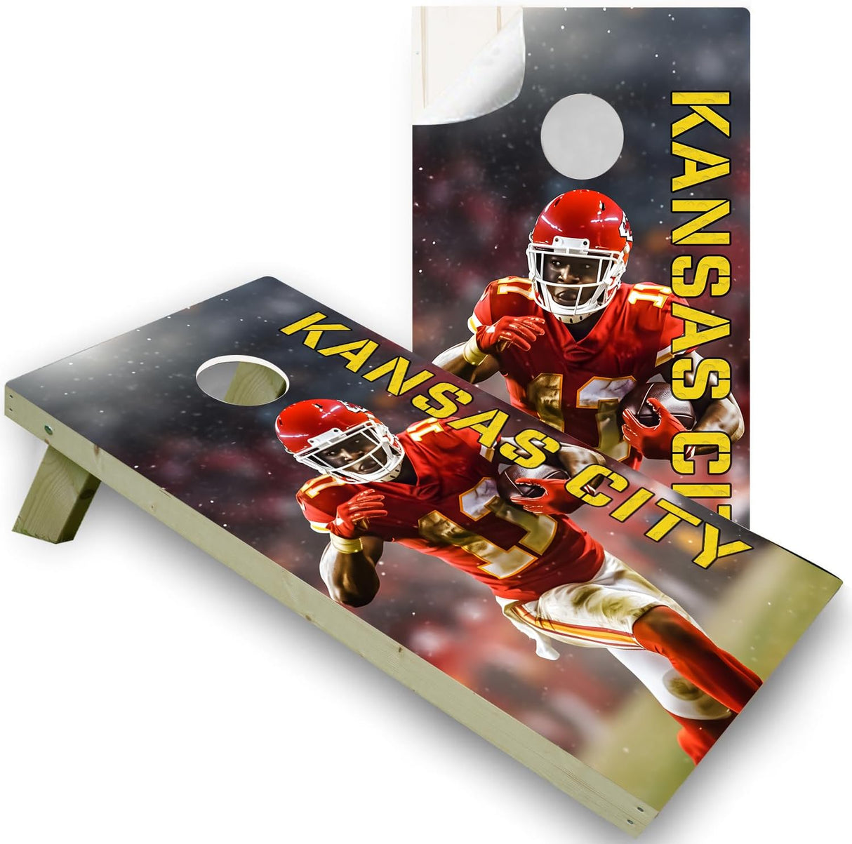Kansas City Football Team Cornhole Decal, Cornhole Board Vinyl Wraps Only - Easy to Apply Adhesive Stickers - UV Protected & Printing, Set of Two - Cornhole Skins for Boards (48” x 24”) (Copy)