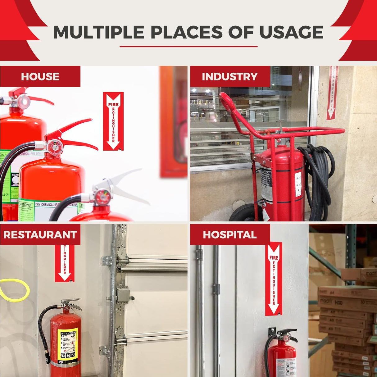 Fire Extinguisher Sign Stickers – 4 Pack | Permanent Adhesive Vinyl, OSHA Compliant, Indoor/Outdoor