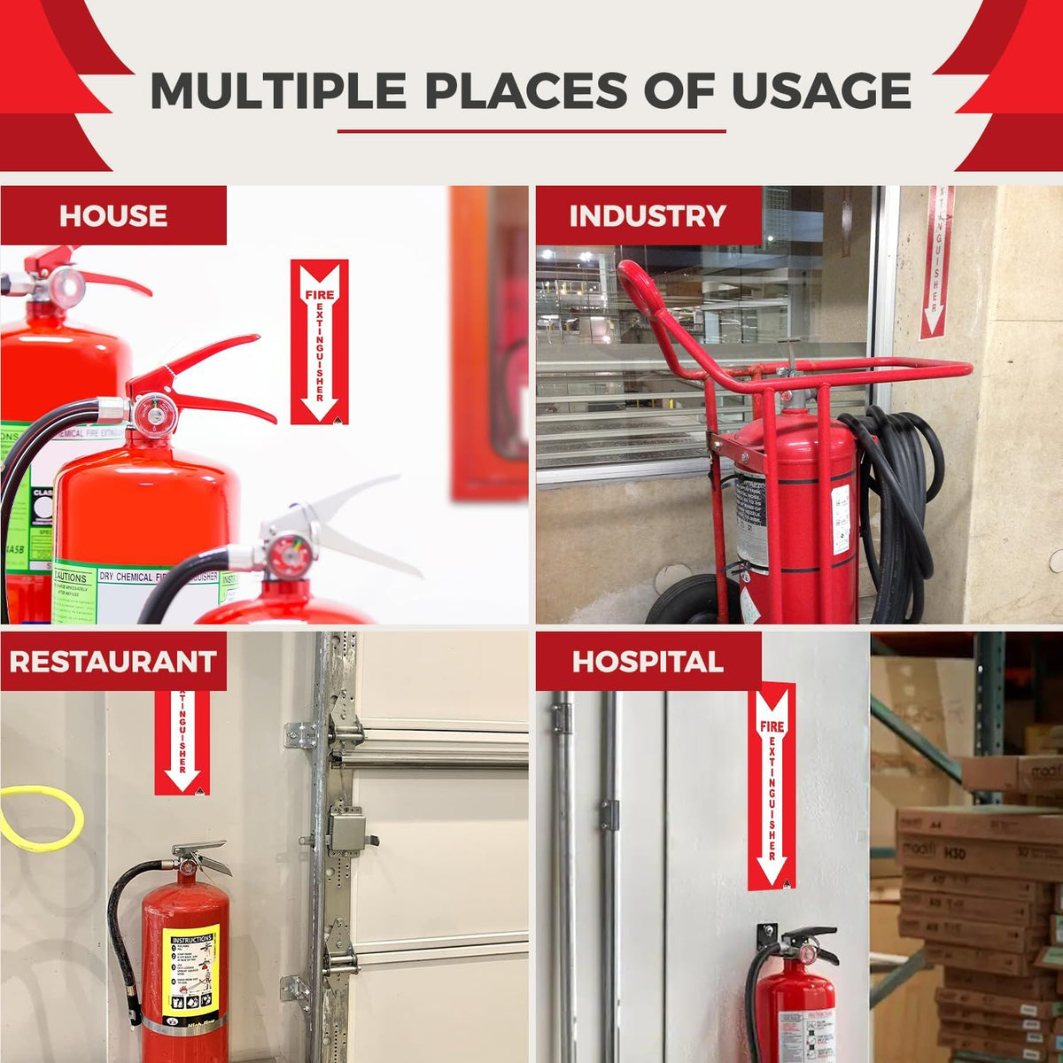 Fire Extinguisher Sign Stickers – 4 Pack | Permanent Adhesive Vinyl, OSHA Compliant, Indoor/Outdoor GotSafety.com