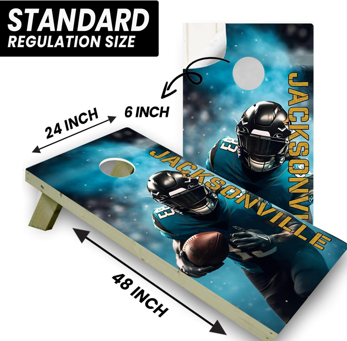 Jacksonville Football Team Cornhole Decal, Cornhole Board Vinyl Wraps Only - Easy to Apply Adhesive Stickers - UV Protected & Printing, Set of Two - Cornhole Skins for Boards (48” x 24”)