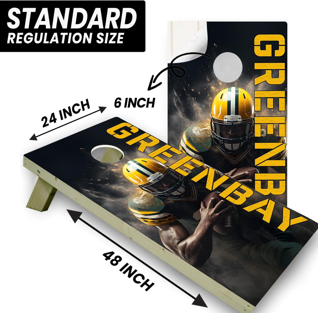 Greenbay Football Team Cornhole Decal, Cornhole Board Vinyl Wraps Only - Easy to Apply Adhesive Stickers - UV Protected & Printing, Set of Two - Cornhole Skins for Boards (48” x 24”)