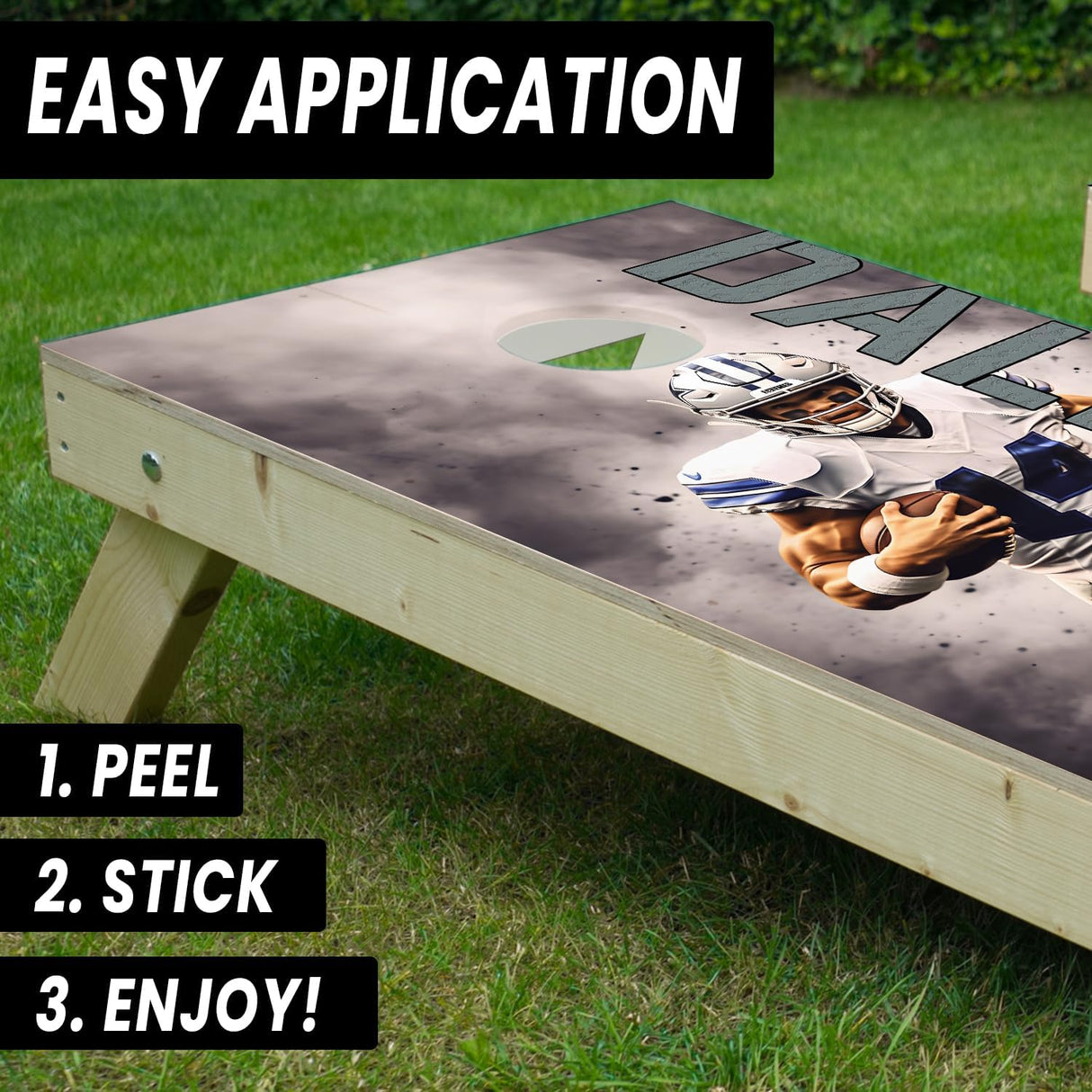 Dallas Football Team Cornhole Decal, Cornhole Board Vinyl Wraps Only - Easy to Apply Adhesive Stickers - UV Protected & Printing, Set of Two - Cornhole Skins for Boards (48” x 24”)