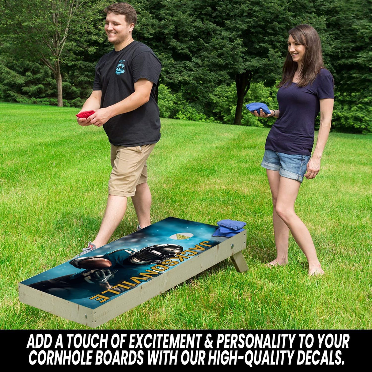 Jacksonville Football Team Cornhole Decal, Cornhole Board Vinyl Wraps Only - Easy to Apply Adhesive Stickers - UV Protected & Printing, Set of Two - Cornhole Skins for Boards (48” x 24”)