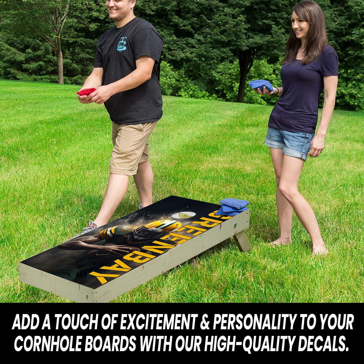 Greenbay Football Team Cornhole Decal, Cornhole Board Vinyl Wraps Only - Easy to Apply Adhesive Stickers - UV Protected & Printing, Set of Two - Cornhole Skins for Boards (48” x 24”)