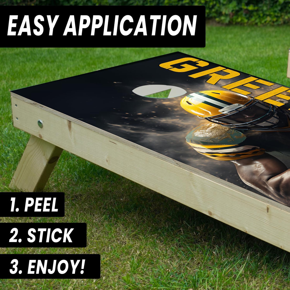 Greenbay Football Team Cornhole Decal, Cornhole Board Vinyl Wraps Only - Easy to Apply Adhesive Stickers - UV Protected & Printing, Set of Two - Cornhole Skins for Boards (48” x 24”)