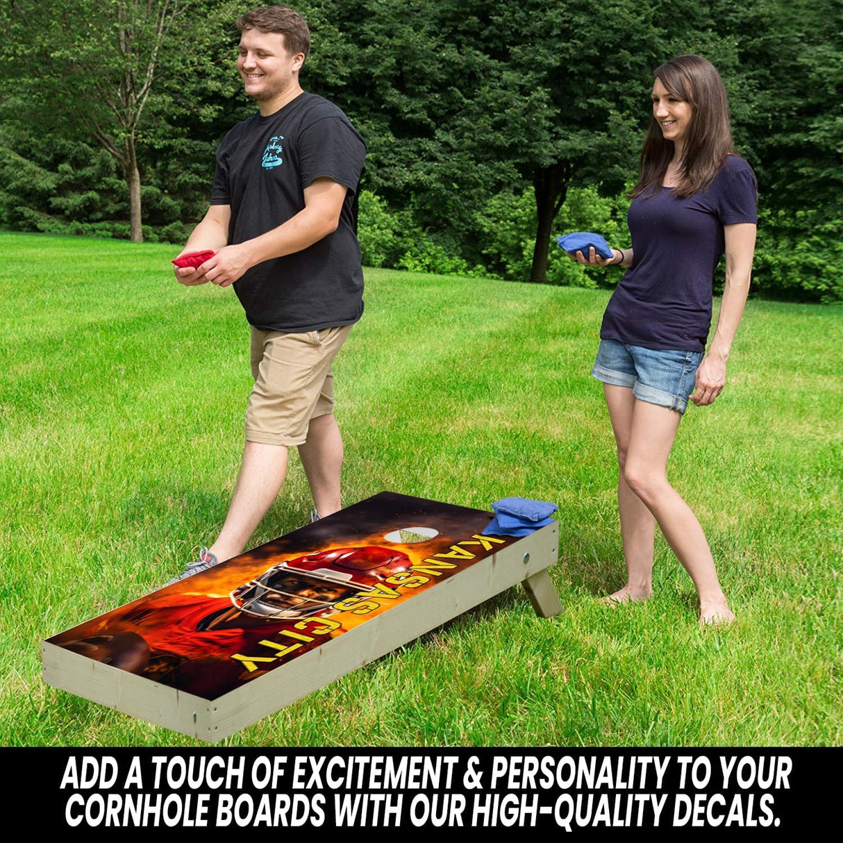 Kansas City Football Team Cornhole Decal, Cornhole Board Vinyl Wraps Only - Easy to Apply Adhesive Stickers - UV Protected & Printing, Set of Two - Cornhole Skins for Boards (48” x 24”) (Copy)