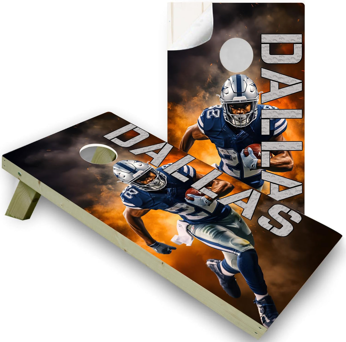 Dallas Football Team Cornhole Decal, Cornhole Board Vinyl Wraps Only - Easy to Apply Adhesive Stickers - UV Protected & Printing, Set of Two - Cornhole Skins for Boards (48” x 24”)