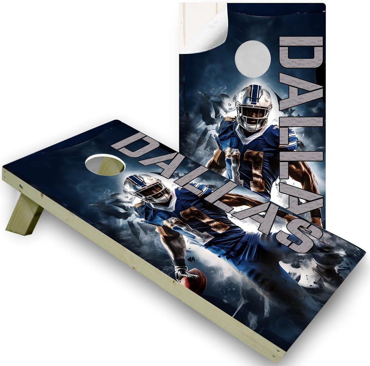 Dallas Football Team Cornhole Decal, Cornhole Board Vinyl Wraps Only - Easy to Apply Adhesive Stickers - UV Protected & Printing, Set of Two - Cornhole Skins for Boards (48” x 24”)