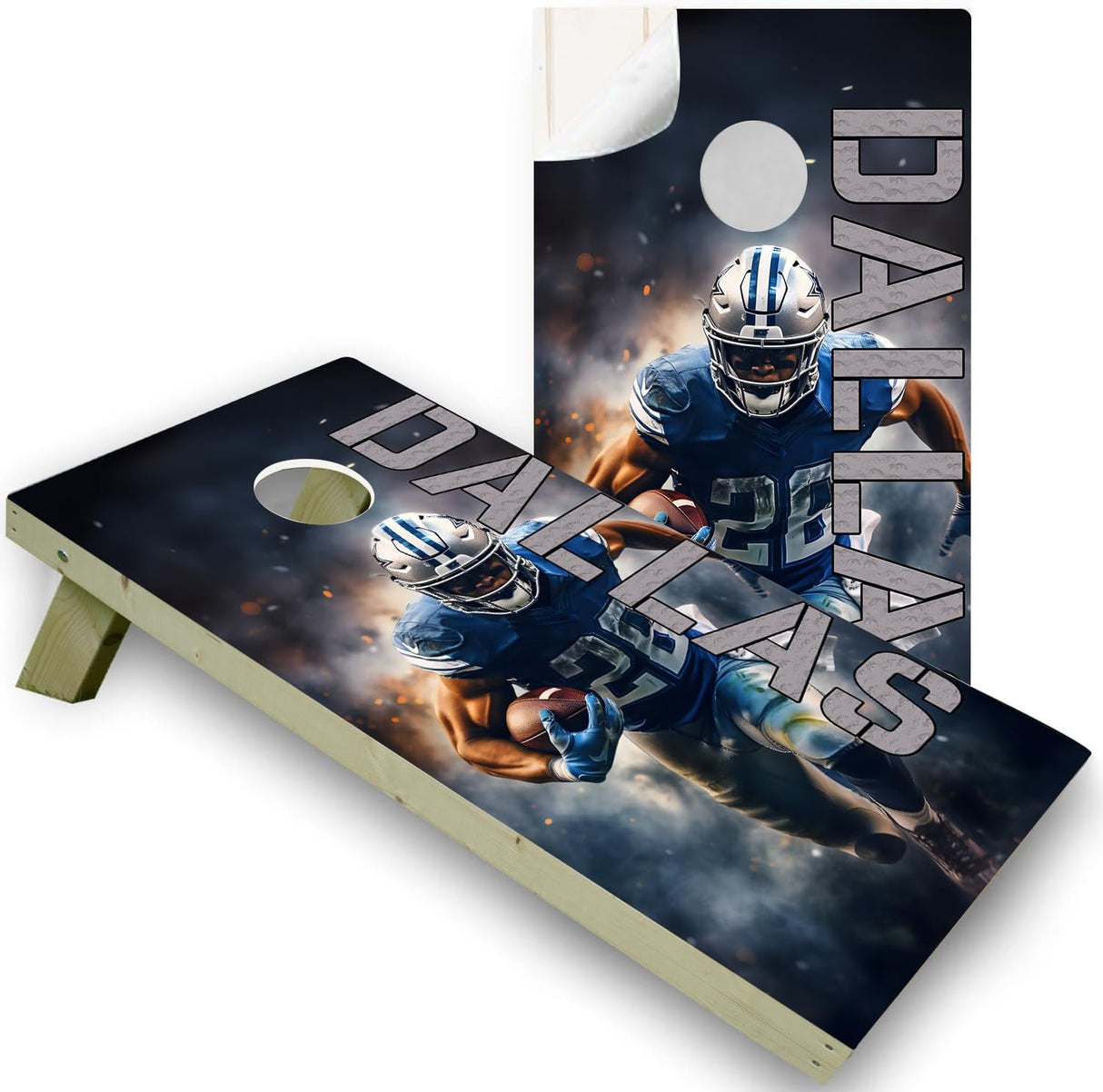 Dallas Football Team Cornhole Decal, Cornhole Board Vinyl Wraps Only - Easy to Apply Adhesive Stickers - UV Protected & Printing, Set of Two - Cornhole Skins for Boards (48” x 24”)