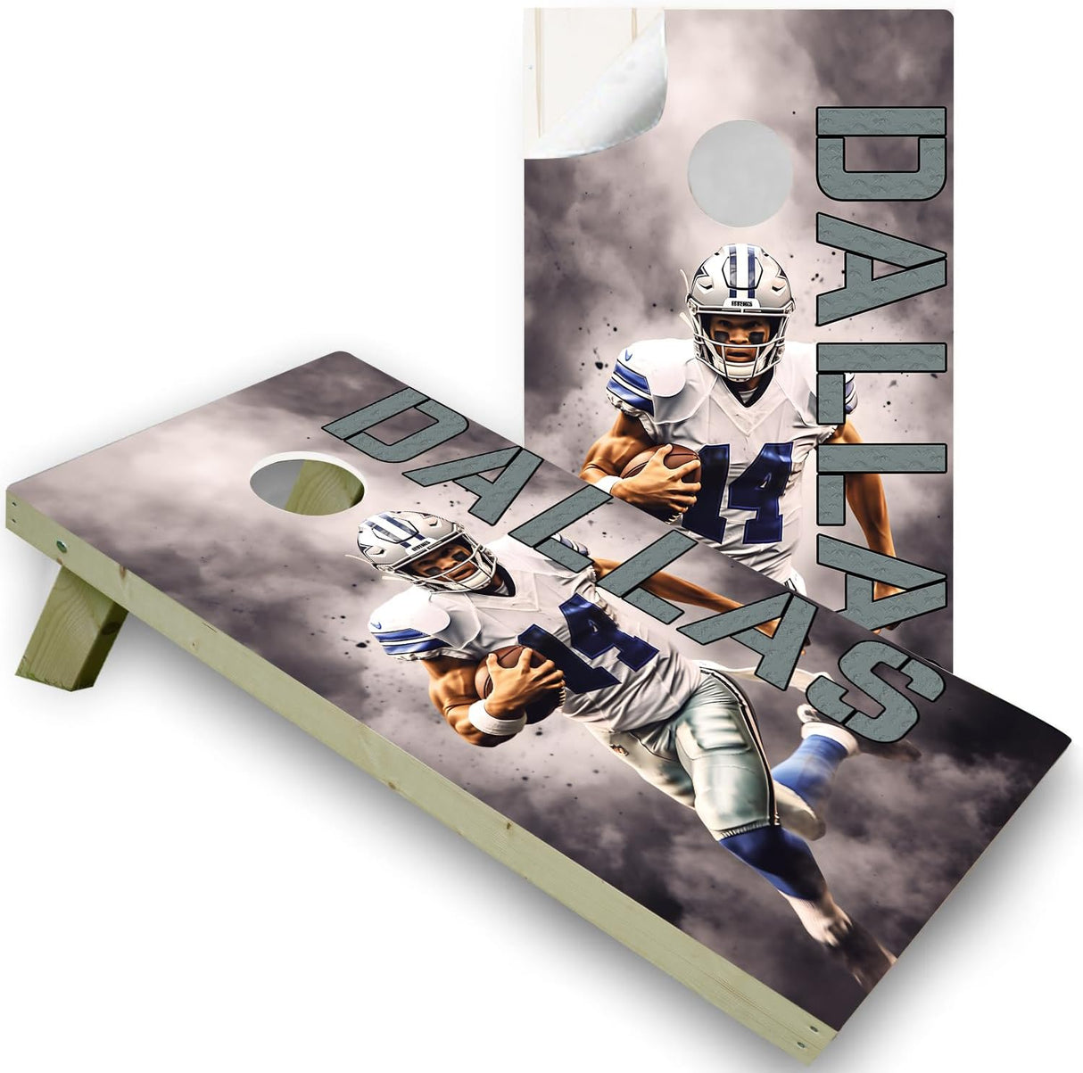 Dallas Football Team Cornhole Decal, Cornhole Board Vinyl Wraps Only - Easy to Apply Adhesive Stickers - UV Protected & Printing, Set of Two - Cornhole Skins for Boards (48” x 24”)