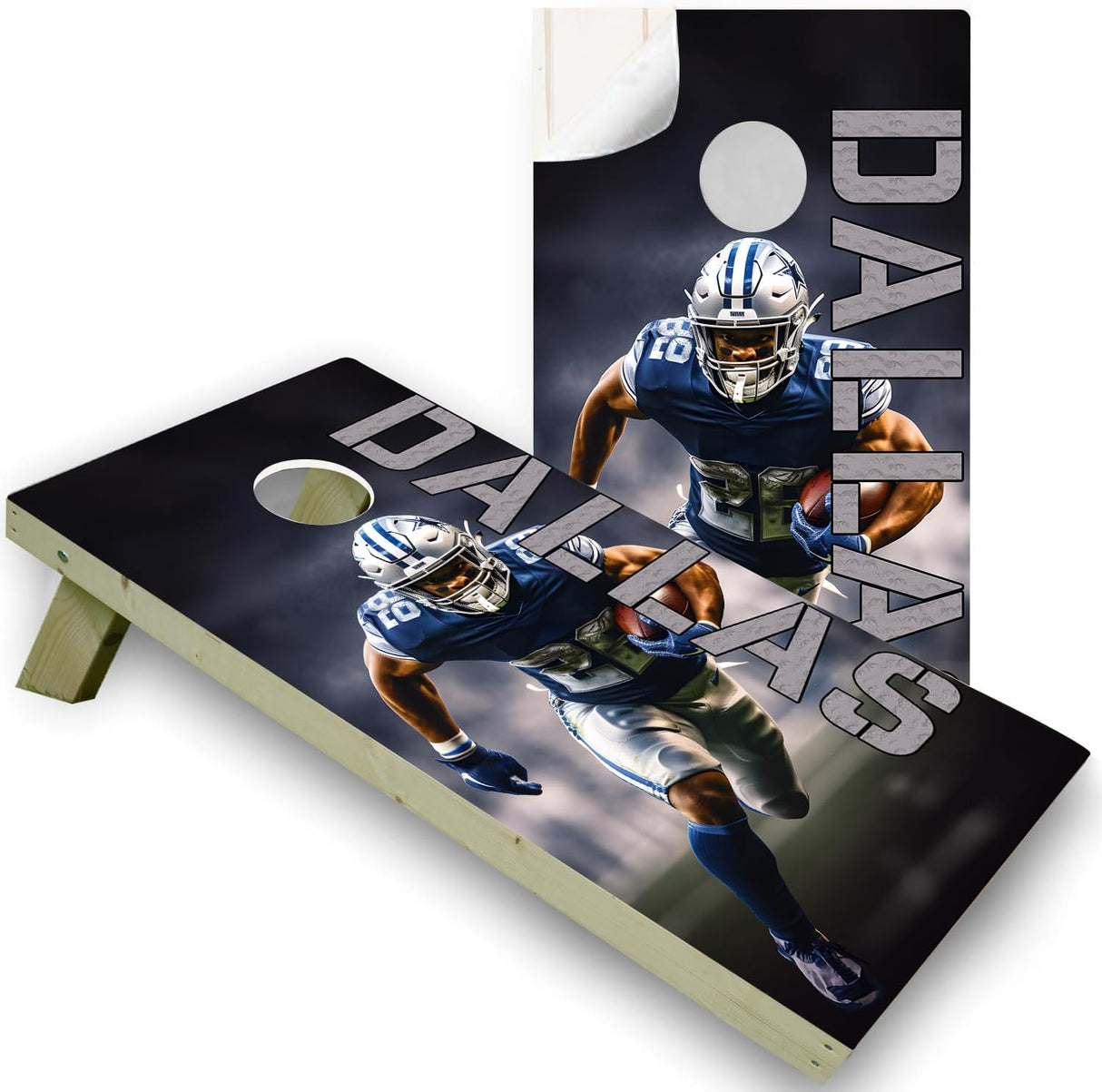 Dallas Football Team Cornhole Decal, Cornhole Board Vinyl Wraps Only - Easy to Apply Adhesive Stickers - UV Protected & Printing, Set of Two - Cornhole Skins for Boards (48” x 24”)