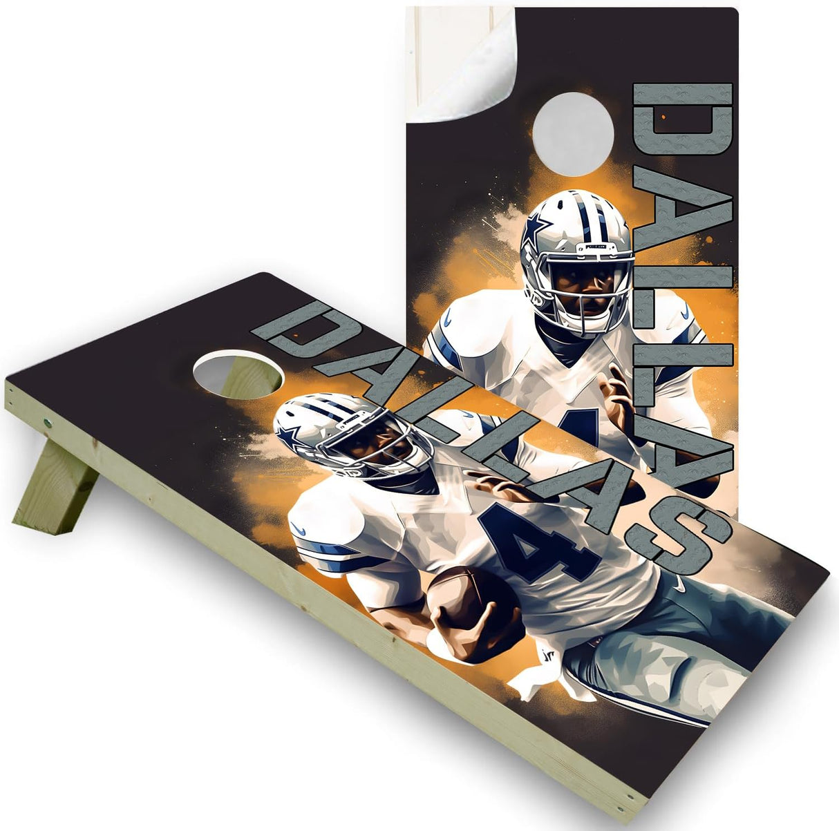Dallas Football Team Cornhole Decal, Cornhole Board Vinyl Wraps Only - Easy to Apply Adhesive Stickers - UV Protected & Printing, Set of Two - Cornhole Skins for Boards (48” x 24”)
