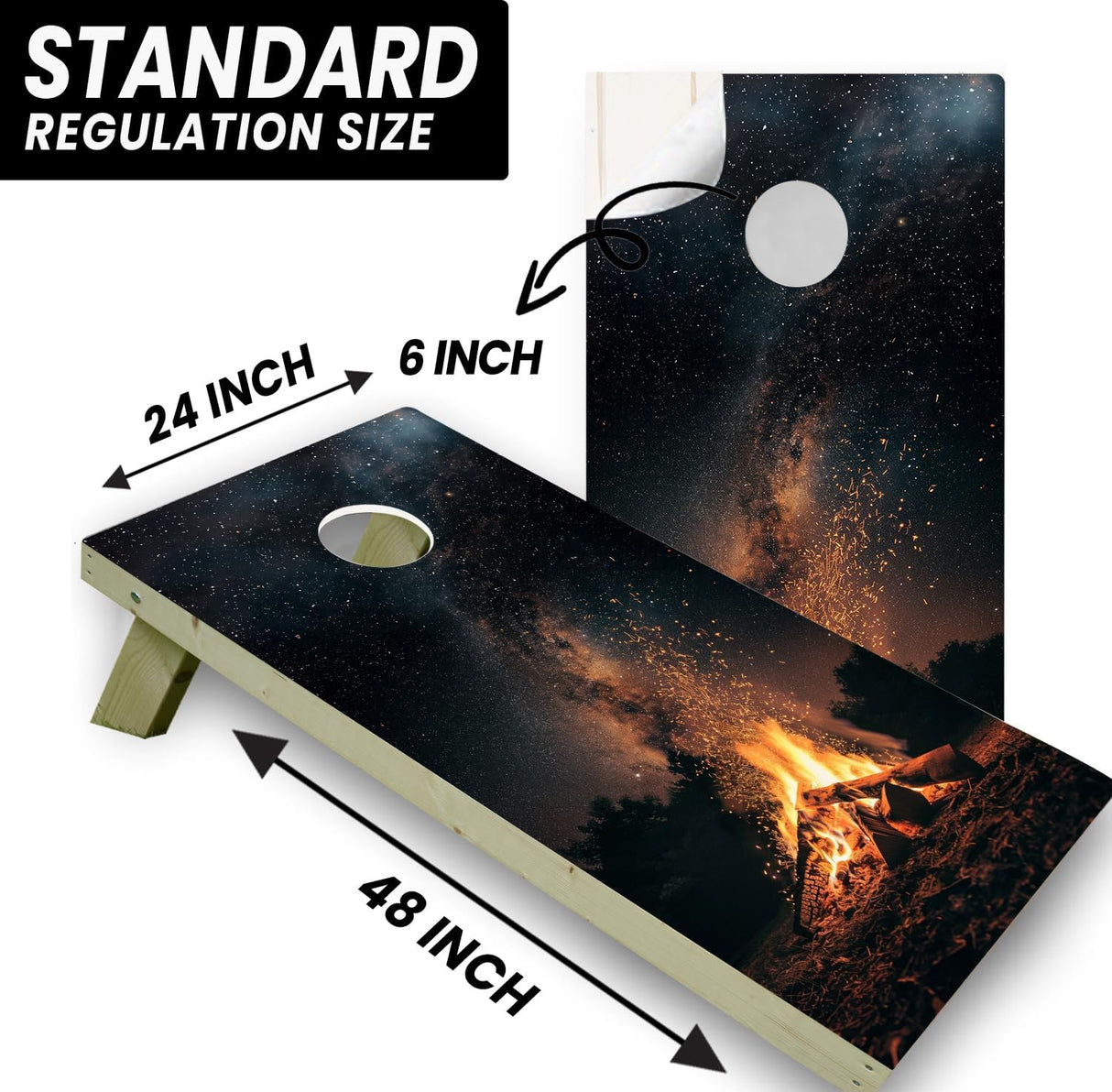 Camp Fire Cornhole Decal, Cornhole Board Vinyl Wraps Only - Durable and Easy to Apply & Adhesive - UV Protected & Printing, Set of Two - Cornhole Skins for Boards (48β x 24β)