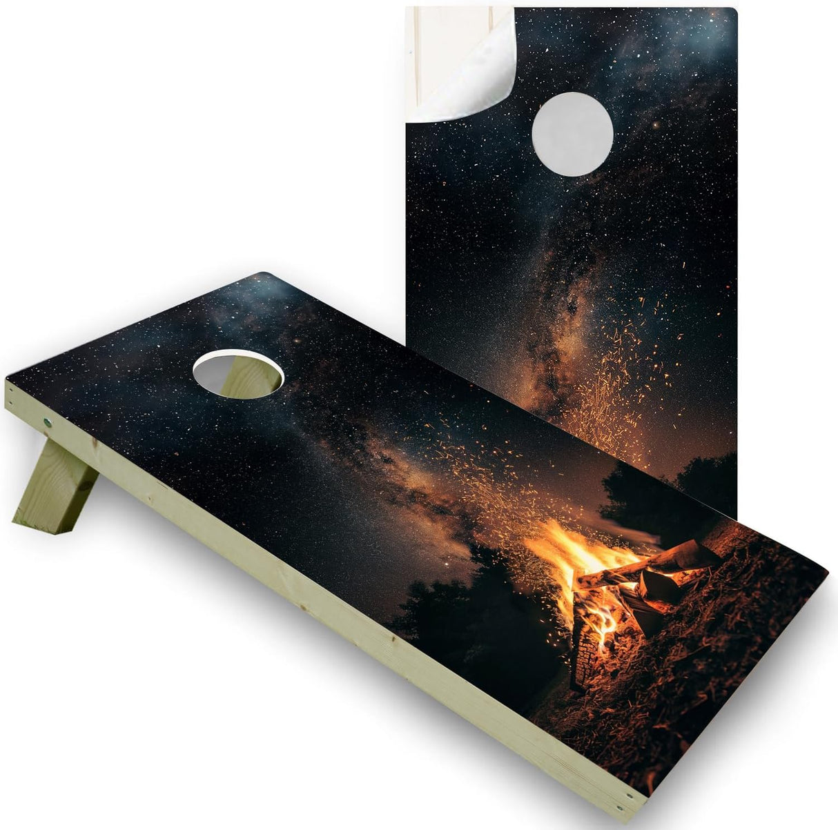 Camp Fire Cornhole Decal, Cornhole Board Vinyl Wraps Only - Durable and Easy to Apply & Adhesive - UV Protected & Printing, Set of Two - Cornhole Skins for Boards (48β x 24β)