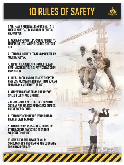 Workplace safety posters featuring OSHA-compliant safety rules for construction and industrial environments