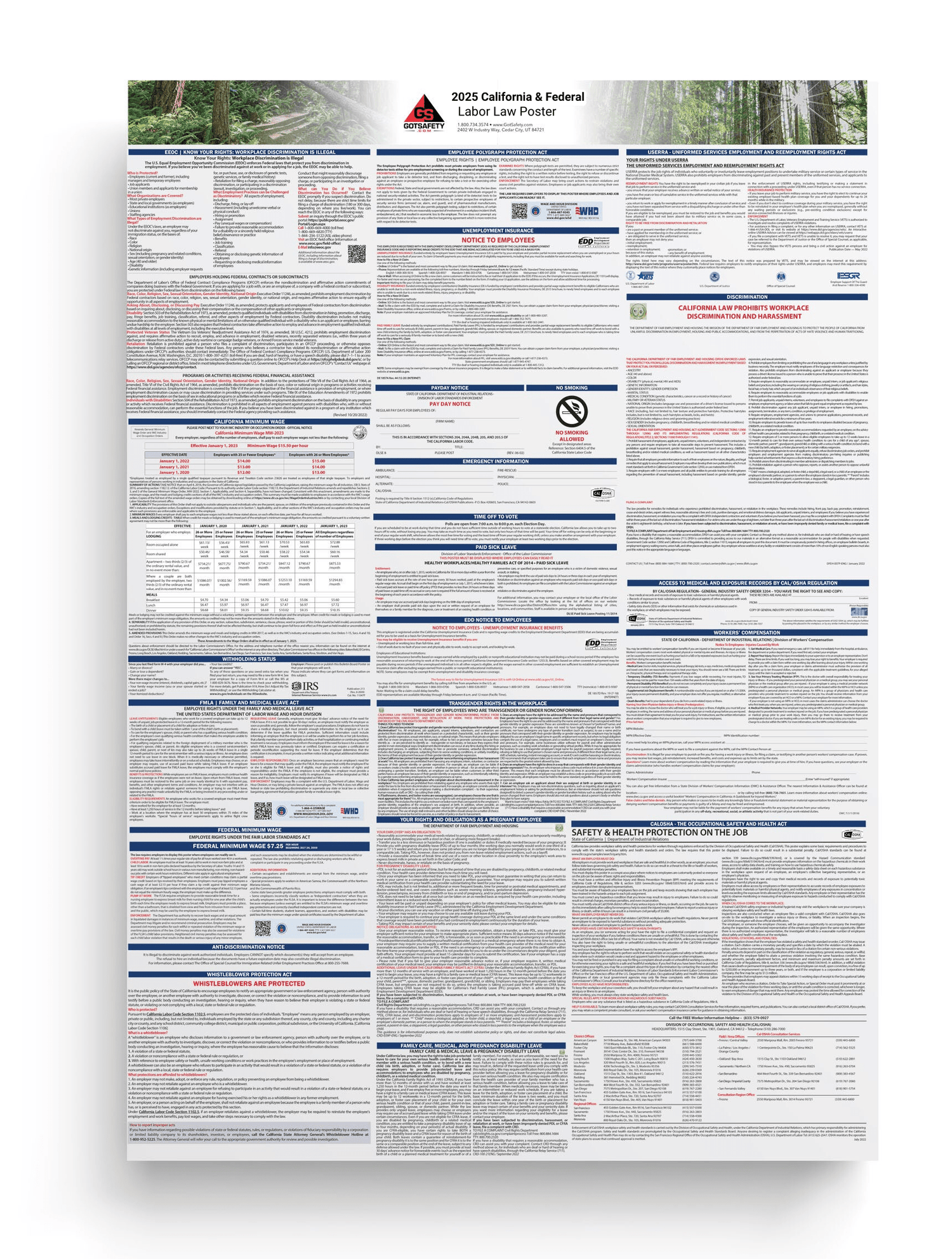 2025 Updated* California Labor Law Poster (double-sided English Spanis 