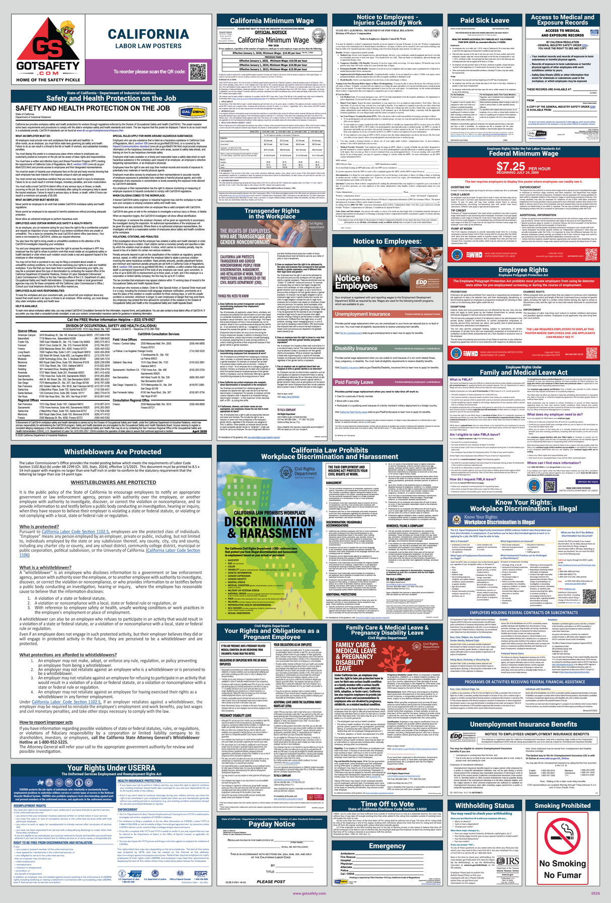 2027 California labor law poster with required state and federal workplace notices from GotSafety