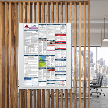 2027 California labor law poster displayed on a workplace office wall