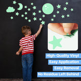 Glow in The Dark Stars & Moons Wall Decal Set - Quality Peel and Stick Vinyl Glow Stars - Perfect Ceiling Decorations for Kids Room, Playroom, & Classroom – Set of 85 Glowing Stars, Moons, & Clouds