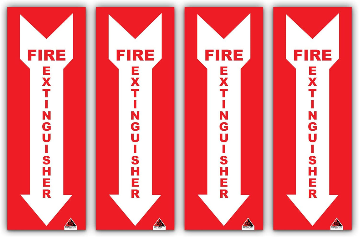 Premium Fire Extinguisher Sign Stickers [4 Pack] - Permanent Adhesive Vinyl Extreme UV/Weatherproof Protection - Indoor, Outdoor or Marine Use - Ultra High Tack Fire Signage workplace Safety Signs