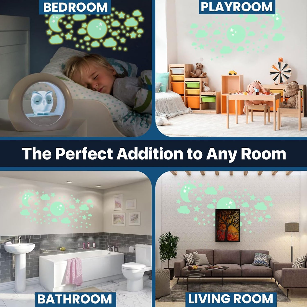 Glow in The Dark Stars & Moons Wall Decal Set - Quality Peel and Stick Vinyl Glow Stars - Perfect Ceiling Decorations for Kids Room, Playroom, & Classroom – Set of 85 Glowing Stars, Moons, & Clouds