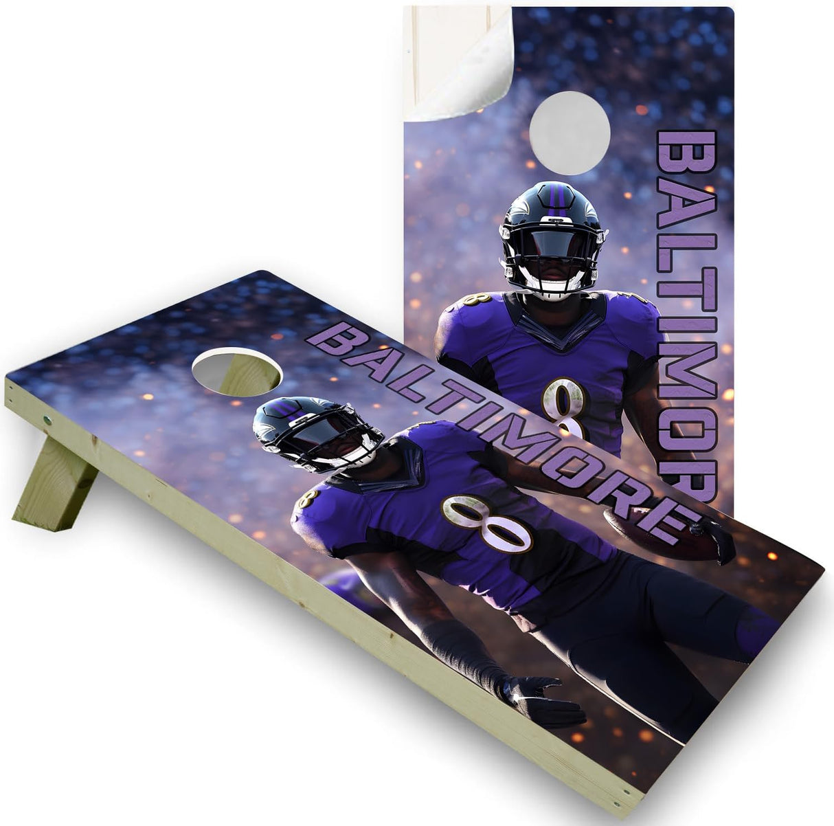 Baltimore Football Team Cornhole Decal, Cornhole Board Vinyl Wraps Only - Easy to Apply Adhesive Stickers - UV Protected & Printing, Set of Two - Cornhole Skins for Boards (48” x 24”)