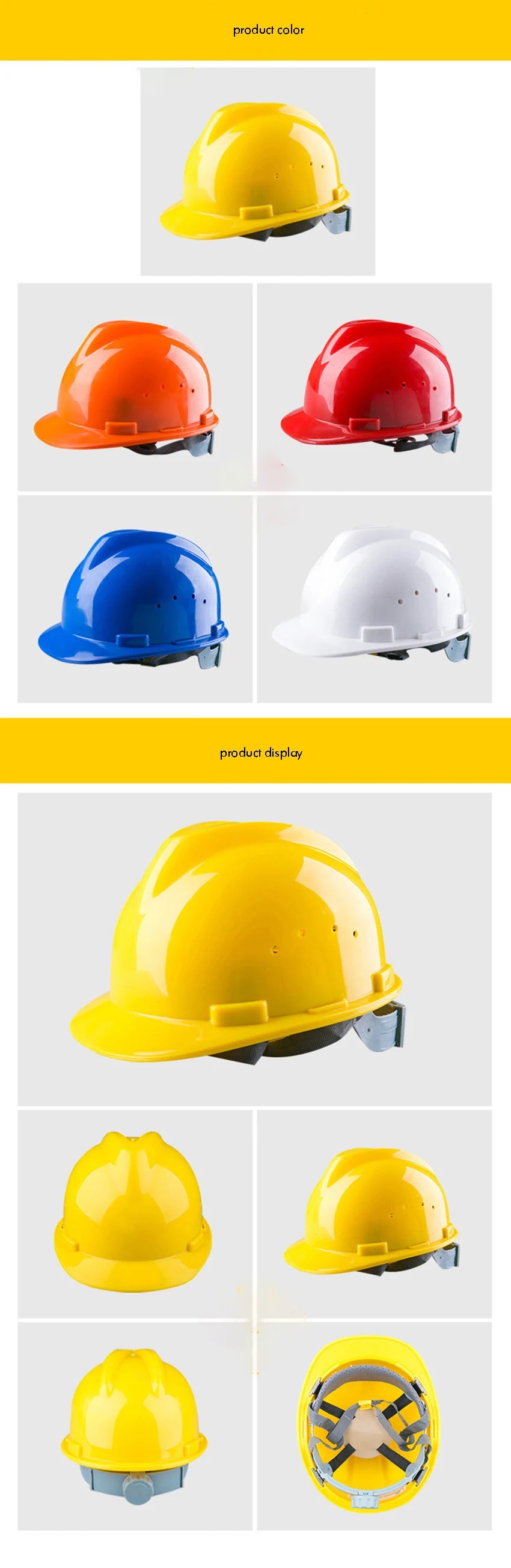 Hard Hat with 4-Point Ratchet Suspension - Impact-Resistant Safety Helmet for Construction & Industrial Use - Available in Orange, Red, Blue, White, and Yellow