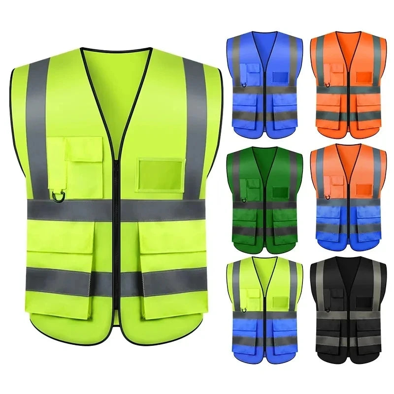 High-Visibility Reflective Safety Vest - Multi-Pocket Work Vest for Construction & Industrial Safety