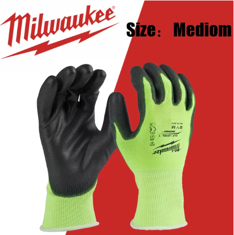 Milwaukee High-Visibility Cut Level 1 Gloves - Polyurethane-Dipped, Touchscreen Compatible, Breathable Safety Work Gloves