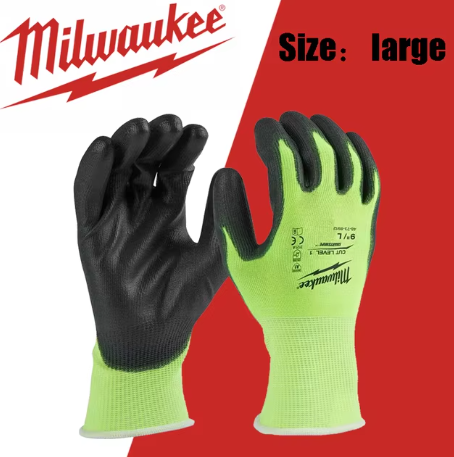 Milwaukee High-Visibility Cut Level 1 Gloves - Polyurethane-Dipped, Touchscreen Compatible, Breathable Safety Work Gloves