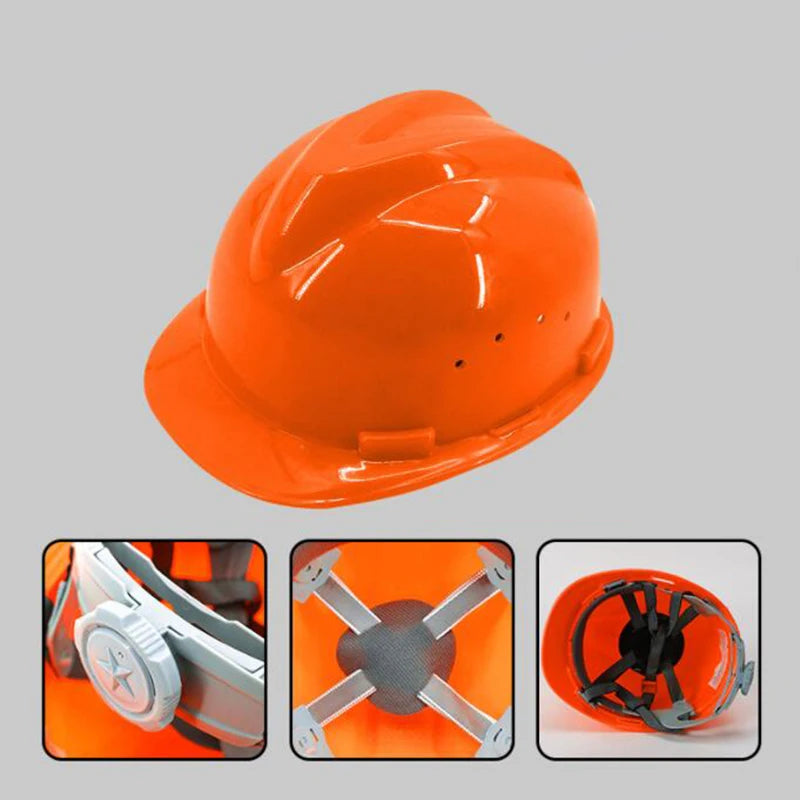 Hard Hat with 4-Point Ratchet Suspension - Impact-Resistant Safety Helmet for Construction & Industrial Use - Available in Orange, Red, Blue, White, and Yellow