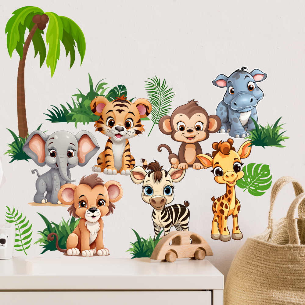 Baby Animal Wall Stickers - Premium Vinyl Animal Wall Decals for Nursery & Classroom - Decals for Kids Room Animal Wall Decor - Easy Application Adhesive Decals