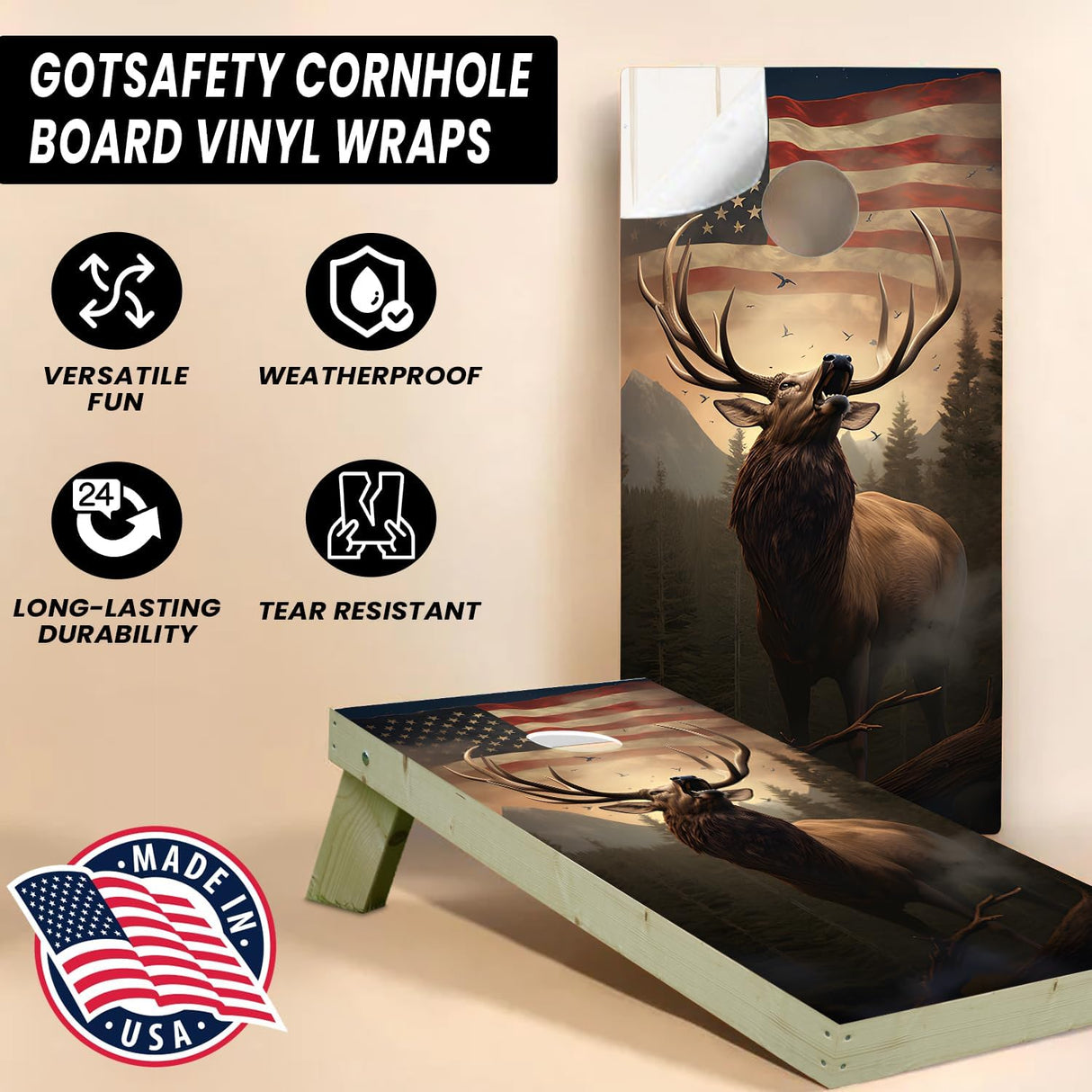 American Wildlife - Cornhole Board Vinyl Wraps Only - Durable and Easy to Apply & Adhesive - UV Protected & Printing, Set of Two - Cornhole Skins for Boards (48” x 24”)