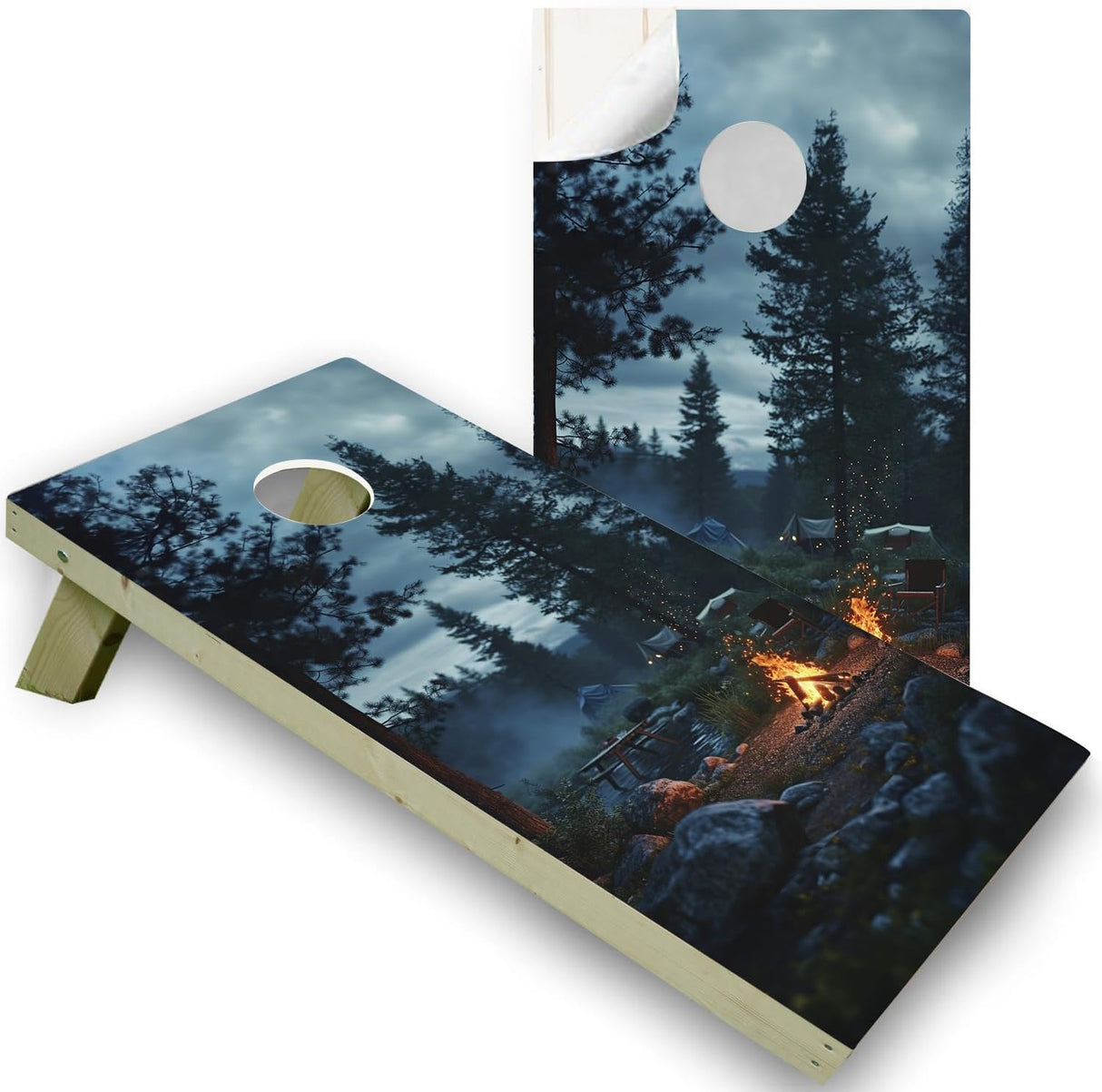 Camp Fire Cornhole Decal, Cornhole Board Vinyl Wraps Only - Durable and Easy to Apply & Adhesive - UV Protected & Printing, Set of Two - Cornhole Skins for Boards (48” x 24”)