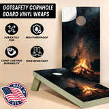 Camp Fire Cornhole Decal, Cornhole Board Vinyl Wraps Only - Durable and Easy to Apply & Adhesive - UV Protected & Printing, Set of Two - Cornhole Skins for Boards (48” x 24”)