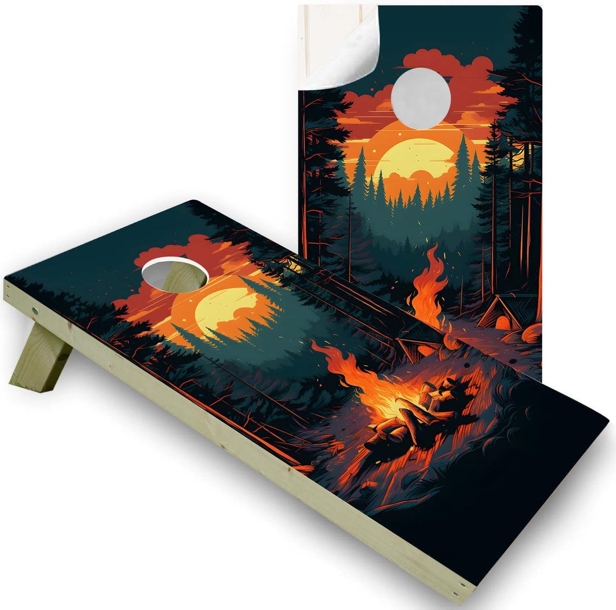 Camp Fire Cornhole Decal, Cornhole Board Vinyl Wraps Only - Durable and Easy to Apply & Adhesive - UV Protected & Printing, Set of Two - Cornhole Skins for Boards (48” x 24”)