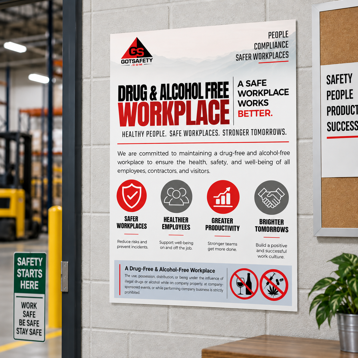 Drug-Free & Alcohol-Free Workplace Poster - 24" x 32" Weather-Resistant | Workplace Safety & Awareness GotSafety.com