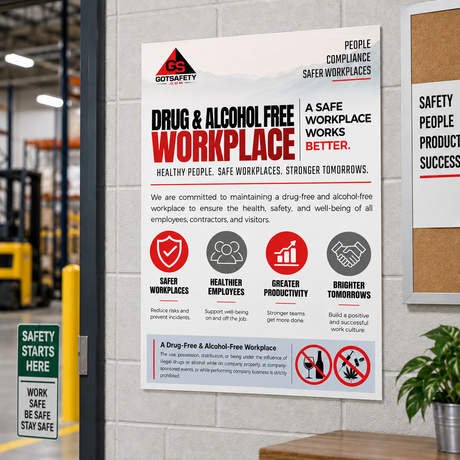 Drug-Free & Alcohol-Free Workplace Poster - 24" x 32" Weather-Resistant | Workplace Safety & Awareness GotSafety.com